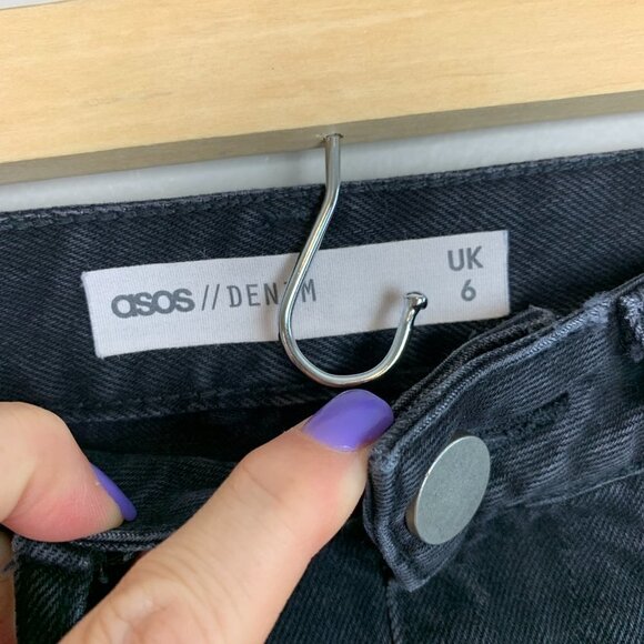 ASOS Black Denim Zip Front Mini Skirt Size 6 - Picture 2 of 5